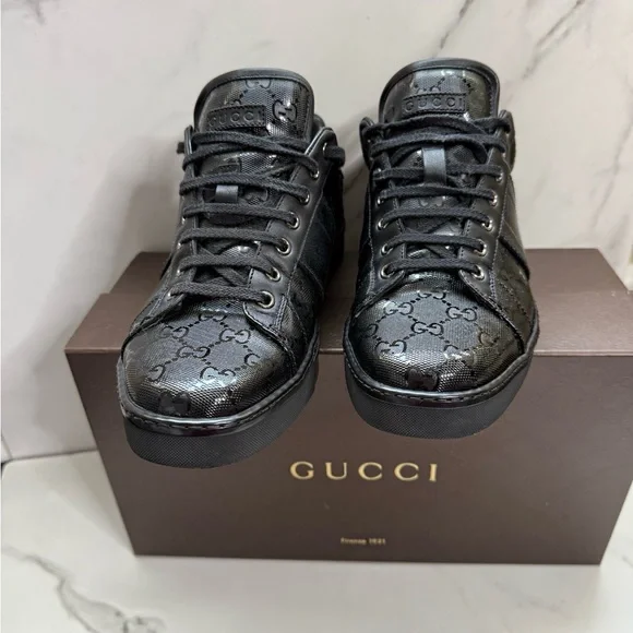 Gucci Black Monogram Sneakers AUTHENTIC - Picture 2 of 14